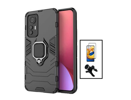 Kit Protector de Pantalla de Cristal Templado 5D Full Cover + Carcasa 3X1 Military Defender + Suporte Magnético Xiaomi 12 Lite PHONECARE Negro