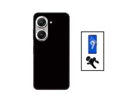 Kit Protector de Pantalla Hydrogel Full Cover Frente + Carcasa Silicone Líquido + Suporte Magnético Asus Zenfone 9 PHONECARE Negro