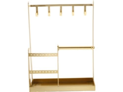 Suporte Multifuncional Dourado Para Colares E Pulseiras Em Metal Com 5 Ganchos Em Relevo.