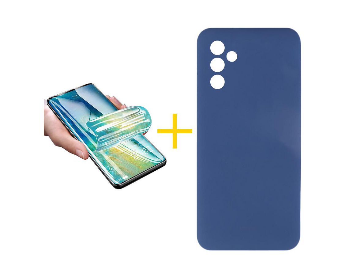 Pack 1 X Película Cristal Templado Hidrogel + Funda GANDY por Samsung Galaxy A34 5G Silicona Líquida Azul