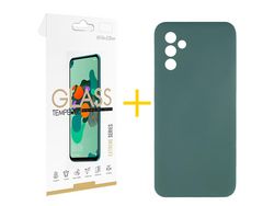 Pack 1 X Película Cristal Templado 2.5D + Funda GANDY por Samsung Galaxy A14 5G Silicona Líquida Verde