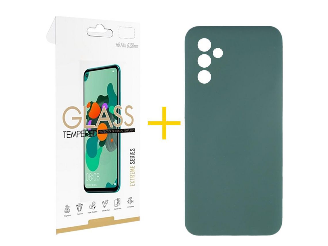 Pack 1 X Película Cristal Templado 2.5D + Funda GANDY por Samsung Galaxy A14 5G Silicona Líquida Verde