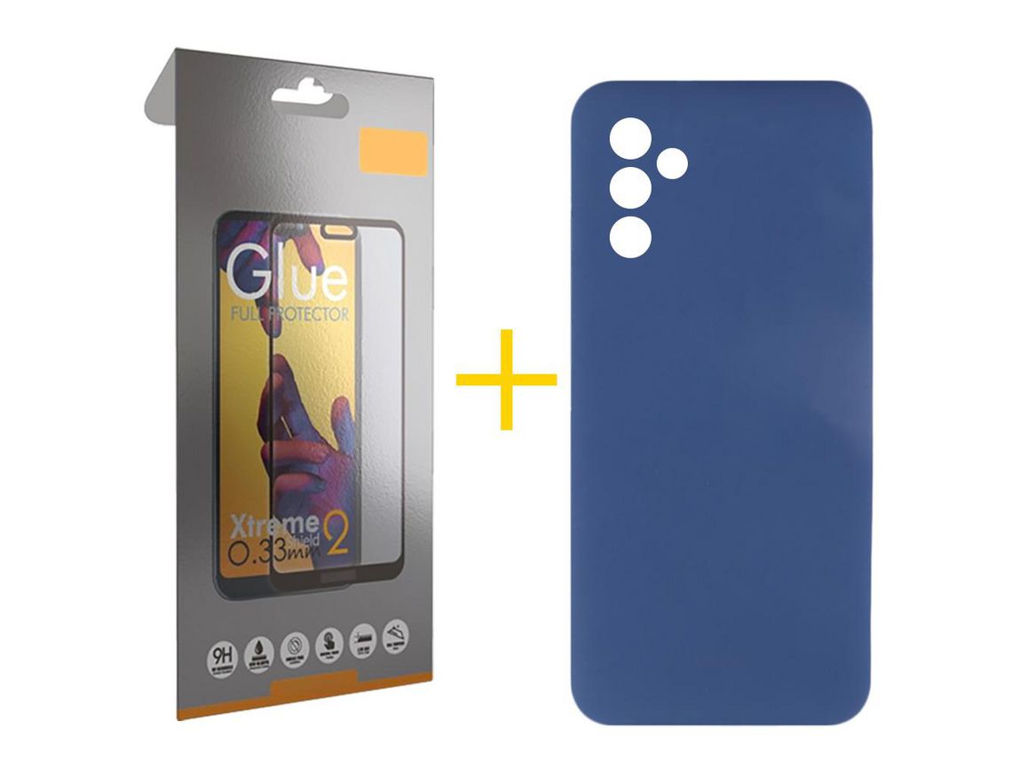 Pack 1 X Película Cristal Templado Full + Funda GANDY por Samsung Galaxy A54 5G Silicona Líquida Azul