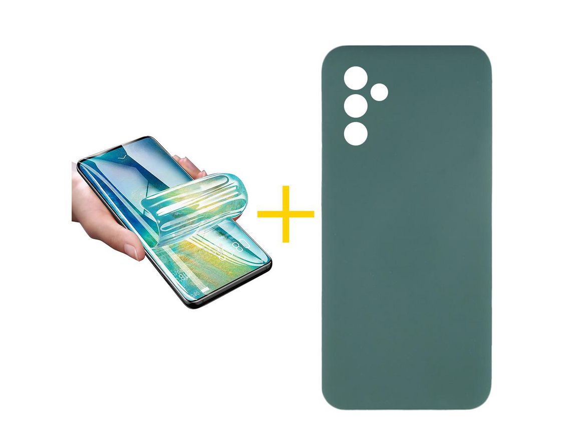 Pack 1 X Película Cristal Templado Hidrogel + Funda SKYHE por Samsung Galaxy A14 5G Silicona Líquida Verde