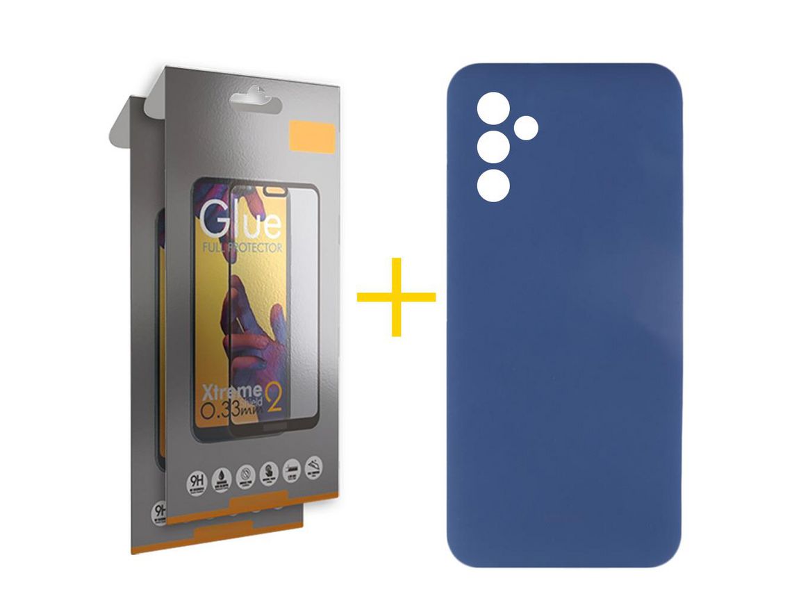 Pack 2 X Película Cristal Templado Full + Funda SKYHE por Samsung Galaxy A34 5G Silicona Líquida Azul