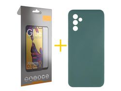 Pack 1 X Película Cristal Templado Full + Funda SKYHE por Samsung Galaxy A54 5G Silicona Líquida Verde