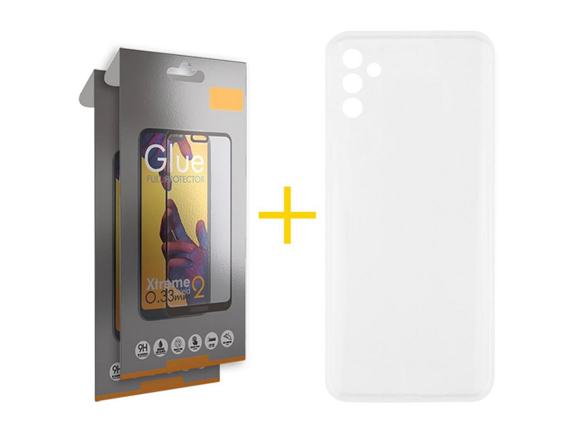Pack 2 X Película Cristal Templado Full + Funda SKYHE por Samsung Galaxy A14 5G Silicona Liso Incoloro Clear