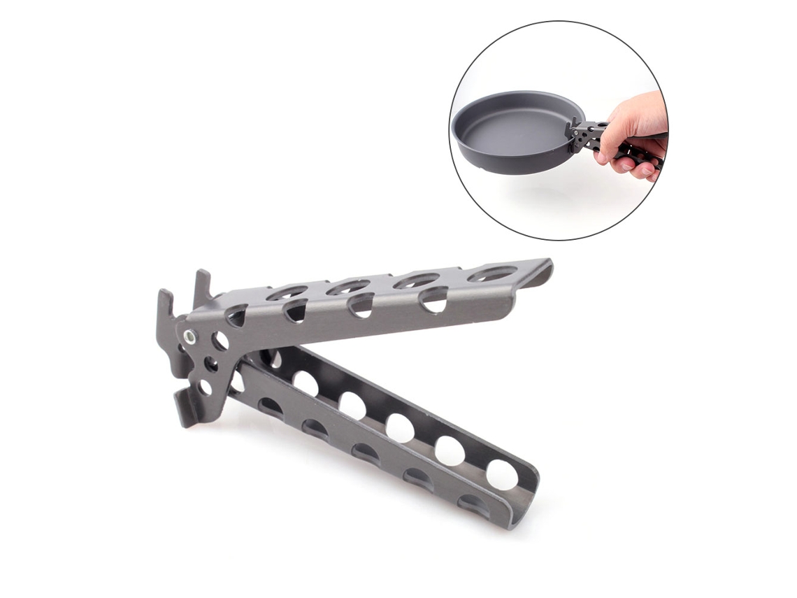 Soporte para ollas Mali con mango plegable, de aluminio y acero ligero para acampar, para manipular ollas calientes de forma segura.