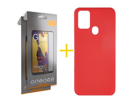 Kit 1 Protector de Pantalla de Cristal Templado Full + Carcasa para TCL 306.0 SKYHE Rojo