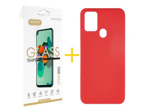 Kit 1 Protector de Pantalla de Cristal Templado 2.5D + Carcasa para TCL 305.0 GANDY Rojo