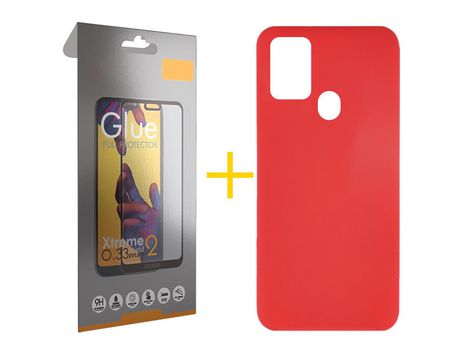 Kit 1 Protector de Pantalla de Cristal Templado Full + Carcasa para TCL 306.0 SKYHE Rojo