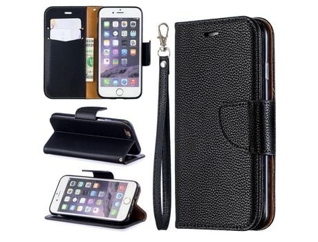 Carcasa PU lichia negro con apoyo por Apple iPhone 6/6s