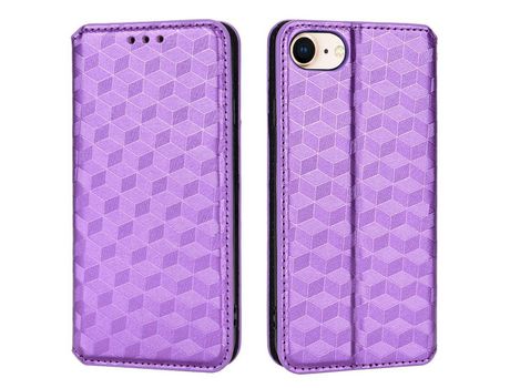Funda PU a prueba de choques patrón de losango Cerrar magnético púrpura por iPhone 6/6s/7/8/SE (2020)/SE (2022)