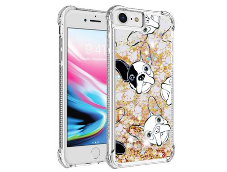 Funda TPU canto reforçado glitter Filhote de cachorro negro/branco por iPhone SE (2022)/SE (2020)/6 4.7 /7 4.7 /8 4.7