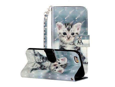 Carcasa PU impresión de normas de blanqueamiento con pontos de luz con apoyo gato por Apple iPhone 6 Plus/6S Plus 5.5