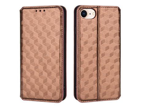 Funda PU a prueba de choques patrón de losango Cerrar magnético marrón por iPhone 6/6s/7/8/SE (2020)/SE (2022)