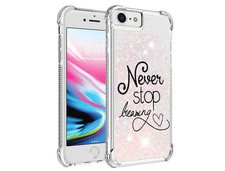 Funda TPU canto reforçado glitter nunca pare de sonhar por iPhone SE (2022)/SE (2020)/6 4.7 /7 4.7 /8 4.7