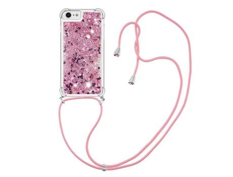Funda TPU patrón de areia movediça brilhante con cabo ajustável Ouro rosa/corazones por iPhone SE (2022)/SE (2020)/6/7/8