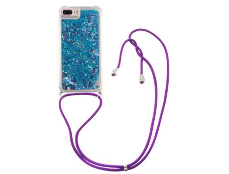 Funda TPU patrón de brilho de areia movediça con cabo ajustável corazones azuis por iPhone 6 Plus/6s Plus/7 Plus/8 Plus 5.5 inch