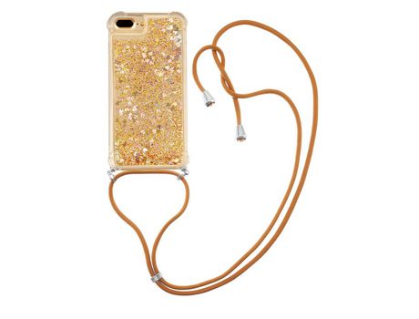 Funda TPU patrón de brilho de areia movediça con cabo ajustável corazones de ouro de diamante por iPhone 6 Plus/6s Plus/7 Plus/8 Plus 5.5 inch