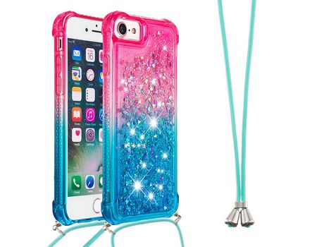 Funda TPU patrón de areia movediça gradiente de brilho con bandolera rosa/azul celeste por iPhone 6/6s/7/8 4.7-inch/SE (2nd Gen)