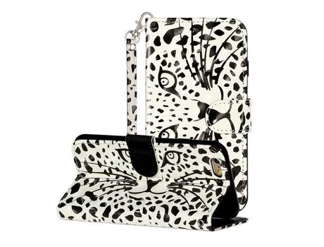 Carcasa PU impresión de normas de blanqueamiento con pontos de luz con apoyo cara de leopardo por Apple iPhone 6/6s 4.7
