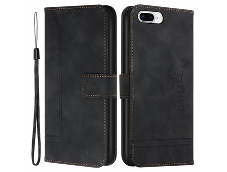 Funda PU Anti-lágrimas formato de corazón con soporte negro por iPhone 8 Plus/7 Plus/6 Plus