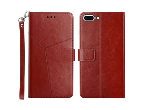 Funda PU patrón de linhas en forma de y magnético a prueba de choques vinho tinto por iPhone 6 Plus/6s Plus/7 Plus/8 Plus 5.5 inch