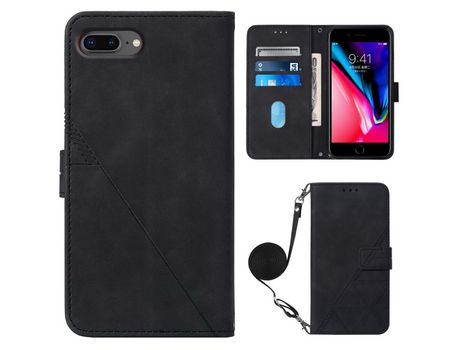 Funda PU patrón de linhas con bandolera de ombro negro por iPhone 6 Plus/7 Plus/8 Plus