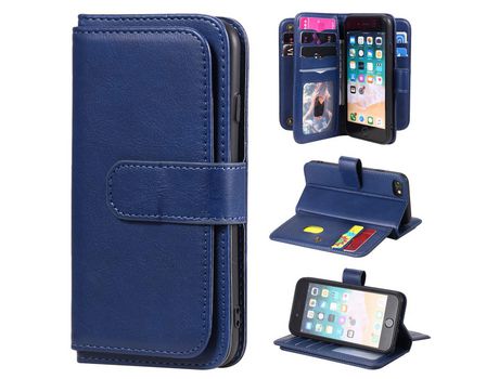 Carcasa PU multifuncional con 10 titulares de tarjeta azul por Apple iPhone 6/6s/7/8/SE (2nd Gen)