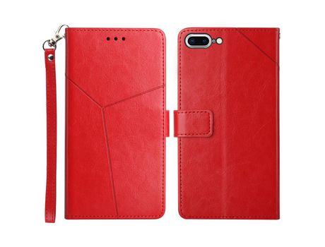 Funda PU patrón de linhas en forma de y magnético a prueba de choques rojo por iPhone 6 Plus/6s Plus/7 Plus/8 Plus 5.5 inch