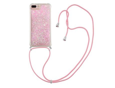 Funda TPU patrón de brilho de areia movediça con cabo ajustável Estrelas rosa prateadas por iPhone 6 Plus/6s Plus/7 Plus/8 Plus 5.5 inch