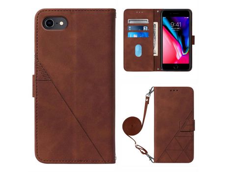 Funda PU patrón de linhas con bandolera de ombro marrón por iPhone 6 4.7-inch/7 4.7 /8 4.7 /SE (2nd Gen)