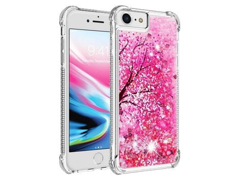 Funda TPU canto reforçado glitter Flores de cerejeira por iPhone SE (2022)/SE (2020)/6 4.7 /7 4.7 /8 4.7