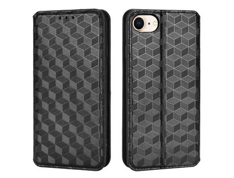 Funda PU a prueba de choques patrón de losango Cerrar magnético negro por iPhone 6/6s/7/8/SE (2020)/SE (2022)