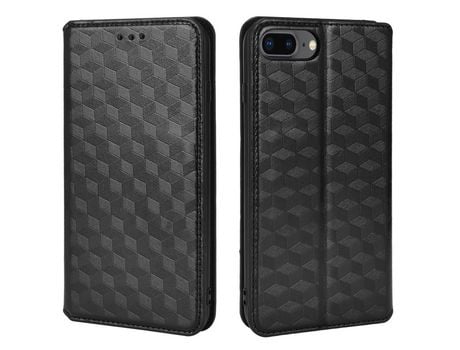 Funda PU Anti-lágrimas patrón de losango con soporte negro por iPhone 6 Plus/6s Plus/7 Plus/8 Plus 5.5 inch