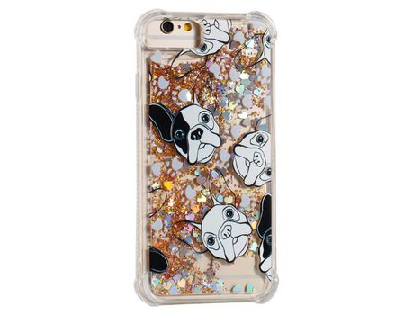 Funda TPU patrón de areia movediça brilhante Filhote de cachorro negro/branco por iPhone 6/6s/7/8/SE (2020) 4.7