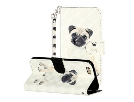 Carcasa PU impresión de normas de blanqueamiento con pontos de luz con apoyo perro por Apple iPhone 6/6s 4.7