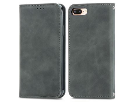 Funda TPU + PU con suporte magnético y ranhura por tarjetas cinza por iPhone 6 Plus/7 Plus/8 Plus 5.5 inch