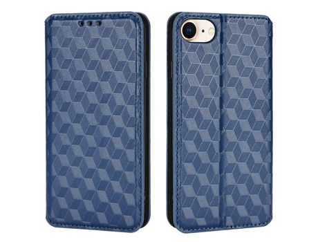 Funda PU a prueba de choques patrón de losango Cerrar magnético azul por iPhone 6/6s/7/8/SE (2020)/SE (2022)