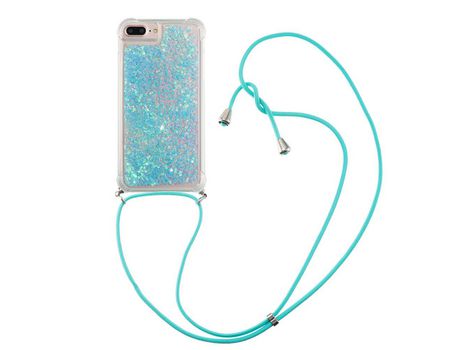 Funda TPU patrón de brilho de areia movediça con cabo ajustável Estrelas azuis prateadas por iPhone 6 Plus/6s Plus/7 Plus/8 Plus 5.5 inch