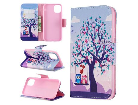 Carcasa PU impresión patrón flip casal de colorujas y árbol con apoyo por Apple iPhone 6.1 (2019)