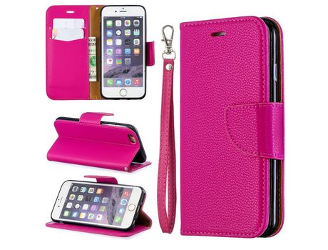 Carcasa PU lichia rosa con apoyo por Apple iPhone 6/6s