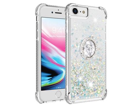 Funda TPU patrón de lantejoulas de brilho con muleta Prata/corazones por iPhone SE (2022)/SE (2020)/6 4.7 /7 4.7 /8 4.7