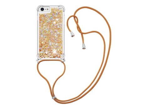 Funda TPU patrón de areia movediça brilhante con cabo ajustável Ouro/corazones por iPhone SE (2022)/SE (2020)/6/7/8