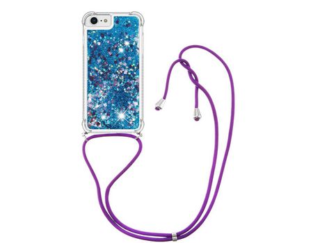 Funda TPU patrón de areia movediça brilhante con cabo ajustável Azuis/corazones por iPhone SE (2022)/SE (2020)/6/7/8