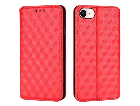 Funda PU a prueba de choques patrón de losango Cerrar magnético rojo por iPhone 6/6s/7/8/SE (2020)/SE (2022)