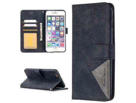 Carcasa PU textura geométrica con apoyo negro por Apple iPhone 6 Plus/6S Plus 5.5