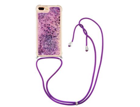 Funda TPU patrón de brilho de areia movediça con cabo ajustável corazones púrpuras escuros por iPhone 6 Plus/6s Plus/7 Plus/8 Plus 5.5 inch