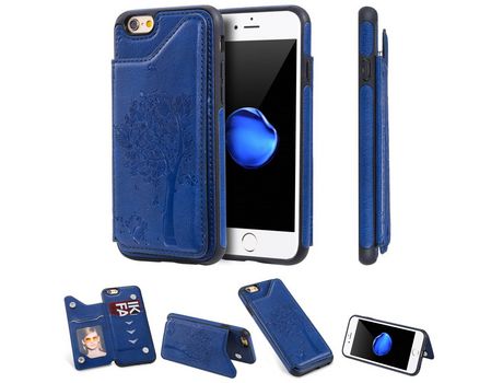 Carcasa TPU + PU árbol de gato anti-queda con slots de tarjeta azul por Apple iPhone 6G